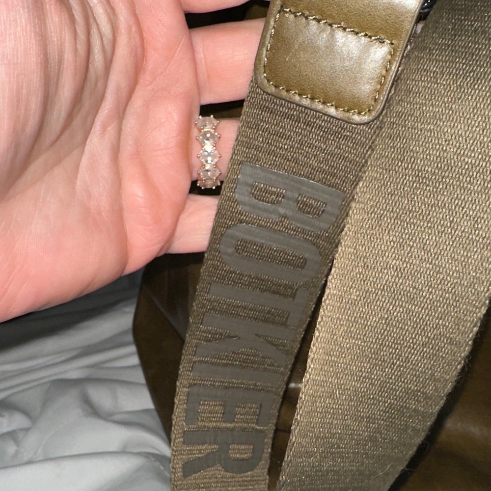 Botkier olive green huge leather tote gunmetal accents strap has botkier on it - Picture 13 of 14